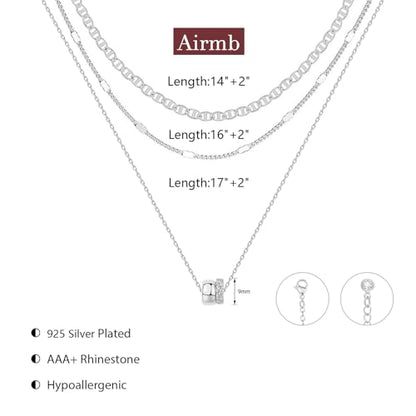 Airmb Gold Layered Necklaces for Women 14k Gold Plated Dainty Stackable Choker Necklaces for Women Trendy Layering Chain Cute Pendant Necklace Set Gold Jewelry for Women - color: 3PS-Two Rondelle-Silver