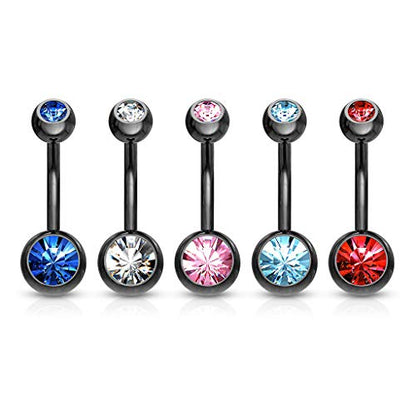 14GA Surgical Steel & Synthetic Opal Resin Belly Button Rings for Women | 3/8" Length, 5mm x 8mm Ball, Classic Look, Super High Quality - style: Titanium Green/Clear