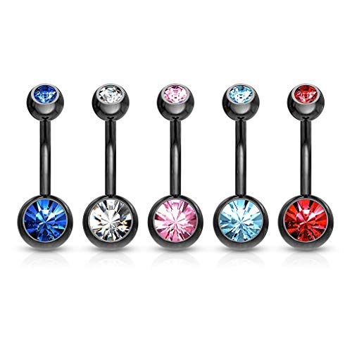 14GA Surgical Steel & Synthetic Opal Resin Belly Button Rings for Women | 3/8" Length, 5mm x 8mm Ball, Classic Look, Super High Quality - style: Titanium Green/Clear