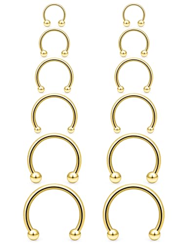 Lcolyoli 16G Septum Rings Variety of Sizes Horseshoe Ring Surgical Steel Nose Septum Jewelry Hoop Eyebrow Smiley Lip Rings Daith Earring Piercing Jewelry for Women Men DIA.6/8/10/12/14/16MM - color: goldtone