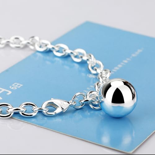 Dankadi Women 925 Sterling Silver Round Cable Wire Link Bracelet Charm Heart-Bell-Square-Circle Pendant Chain Bangle Fine Jewelry Gift For Wife Her - color: 8.5MMSilver Bell Pendant, size: 6.3 in