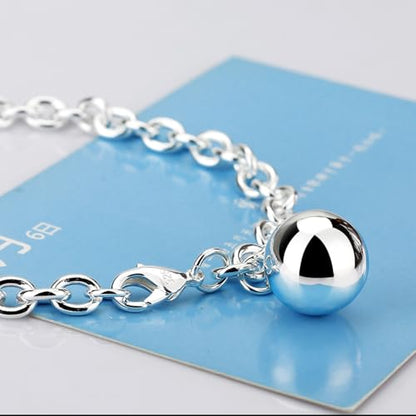 Dankadi Women 925 Sterling Silver Round Cable Wire Link Bracelet Charm Heart-Bell-Square-Circle Pendant Chain Bangle Fine Jewelry Gift For Wife Her - color: 8.5MMSilver Bell Pendant, size: 6.3 in