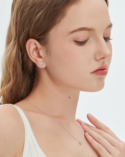 CoBi Halo Stud Earrings for Women, Cubic Zirconia Earrings, Birthstone Heart Earrings Simulated Diamond Valentine's Day - color: Pink