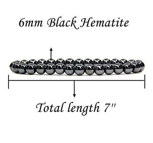 Angelstones Gemstones 6mm Round Beads Healing Crystal Bracelet for women | Natural Gemstone, Handmade Gifts for Women, Healing Crystal Round Beaded Stretch Bracelets, Unisex Jewelry for Women and Men - color: Black Hematite