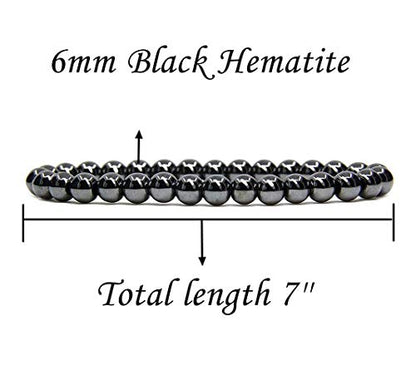 Angelstones Gemstones 6mm Round Beads Healing Crystal Bracelet for women | Natural Gemstone, Handmade Gifts for Women, Healing Crystal Round Beaded Stretch Bracelets, Unisex Jewelry for Women and Men - color: Black Hematite