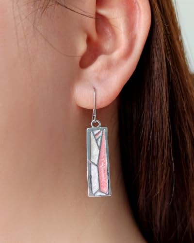 Silver Dangle Earrings for Women Shaped Rectangle Wide Bar Enamel Earrings Colorful Geometric Drop for Daily - color: Pink