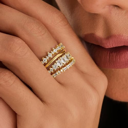 Cicy Bell Stackable Rings for Women 18K Gold Plated Non Tarnish Ring Set | Dainty Cubic Zirconia,Promise Wedding Engagement Rings, Statement Thin Rings,Trendy Jewelry Gifts - color: Gold-Style A, size: 7