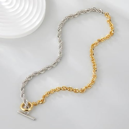 Wire Necklaces for Women, 2 Tone Link Chain Necklaces Circles Adjustable Necklaces Costume Jewelry for Women Gifts - color: Two-Tone