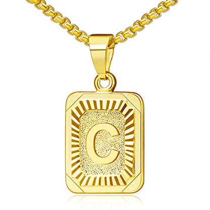 JSJOY Graduation Gifts 2026 Gold Initial Necklaces for Women Men Gold Letter Necklaces 26 Capital A-Z Letter Pendant Necklaces for Women Square Monogram Necklace for Her Initial Necklaces - color: Gold Letter C