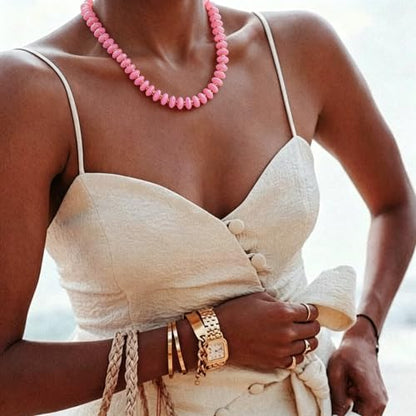 Resin Chunky Beaded Necklace for Women,Vacation Jewelry | Acrylic Beads,Boho Summer Beach Handmade Jewelry,Trendy Bold Statement Beaded Necklace,Birthday Gift for Women - color: Pink