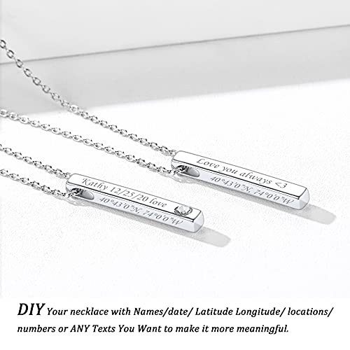 ChicSilver Customizable Vertical Bar Pendant Necklace 925 Sterling Silver Y Necklace Simple Fashion Jewelry Gifts for Women - style: D. 4mm Vertical Bar-Silver Birthstone Engraving