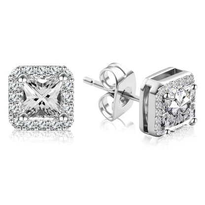VOLUKA Cubic Zirconia Stud Earrings for Women - Hypoallergenic Earrings for Sensitive Ears - Simulated Diamond CZ - style: Square-W