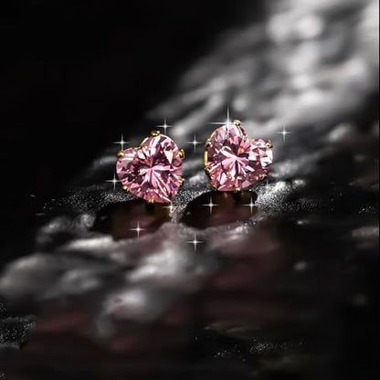 8mm Heart-Cut Birthstone Stud Earrings for Women – 18K Gold Plated Hypoallergenic Cubic Zirconia Earrings, Nickel Free, 12 Months Colors, Everyday Jewelry, Gift for Her, Bridal, Birthday, Christmas - color: 10 Oct pink