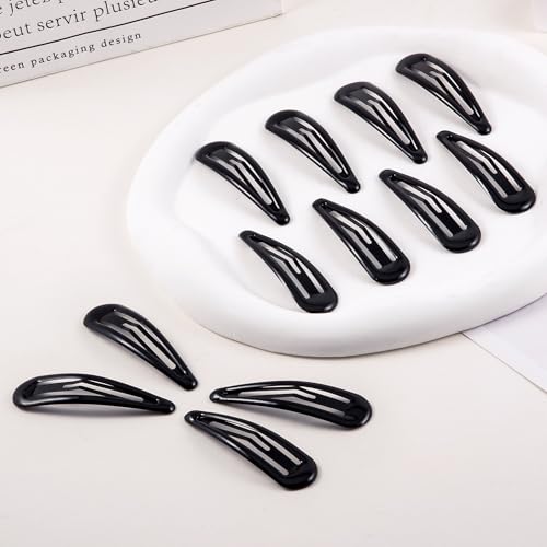 24 PCS 2.36 In Metal Snap Hair Barrettes For Women Water Drop Shape Hair Clips For Thick Thin Fine Hair,Bright Black - color: Bright Black