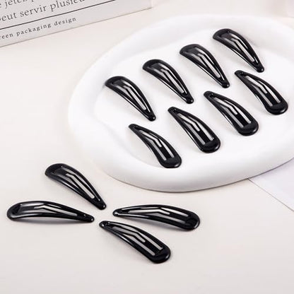 24 PCS 2.36 In Metal Snap Hair Barrettes For Women Water Drop Shape Hair Clips For Thick Thin Fine Hair,Bright Black - color: Bright Black