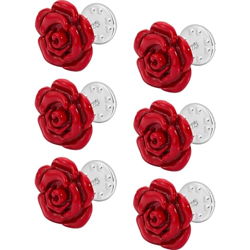 Rose Flower Brooch Pins for Women Men, Fashion Brooches and Pins for Women Lapel Pin for Men Suits Elegant Red Flower Brooches for Christmas Valentine Wedding Birthday Party Gift - style: 6 Pcs