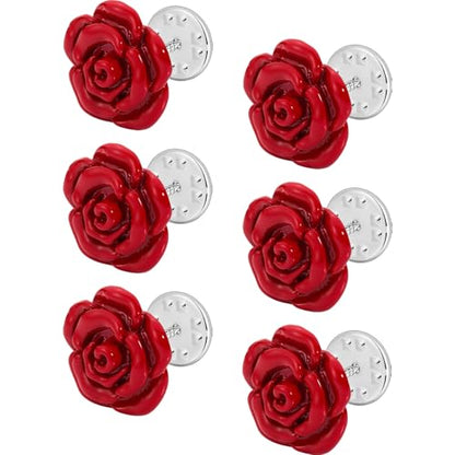 Rose Flower Brooch Pins for Women Men, Fashion Brooches and Pins for Women Lapel Pin for Men Suits Elegant Red Flower Brooches for Christmas Valentine Wedding Birthday Party Gift - style: 6 Pcs