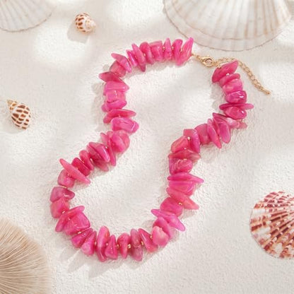 Elegance 11 designs Chunky Heart Necklace for Women, Colorful Acrylic Beaded Statement Puff Heart Necklace, Cute Boho Y2K Choker Necklace for Gift Jewelry - color: Hot Pink