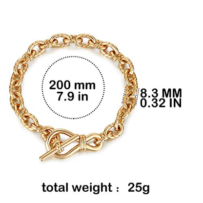 FRUMOS Dainty Layering Bracelets for Women 18 k Gold Plated Fashion Adjustable Chunky Cuban Paperclip Link Chain Bracelets Jewelry for Women Gift - color: Twisted thick Bracelets