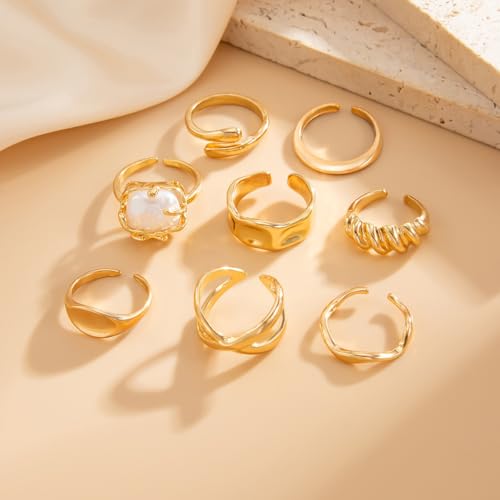 Chunky Gold Rings for Women Rhinestone Stackable Knuckle Ring Set Open Adjustable Statement Ring Set Dainty Crown Cross Midi Rings Fashion Jewelry Gift for Women - color: Gold2