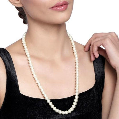 Long Pearl Necklaces for Women Cream White Faux Pearl Strand Layered Necklace Costume Jewelry - color: 3Pcs Cream White Pearl Necklace (8MM)