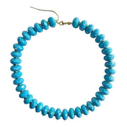 Colorful Chunky Acrylic Beaded Choker Necklaces for Women | Multicolor Faceted Beads, Sturdy Metal Chain, Adjustable Detachable, Lightweight, Summer Boho, Sparkly Statement Jewelry Gift - color: Lake Blue