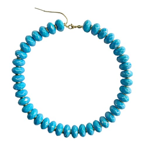 Colorful Chunky Acrylic Beaded Choker Necklaces for Women | Multicolor Faceted Beads, Sturdy Metal Chain, Adjustable Detachable, Lightweight, Summer Boho, Sparkly Statement Jewelry Gift - color: Lake Blue
