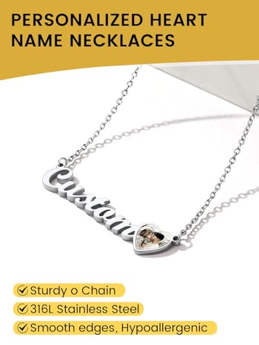 GoldChic JEWELRY Name Necklace Personalized for Men, Womens Custom Name Plate Chain, Stainless Steel Customized Old English Nameplate Choker with Curb Chains Custom, 16 inches to 30 inches - color: Photo & Rolo Chain 1.8 mm - Steel