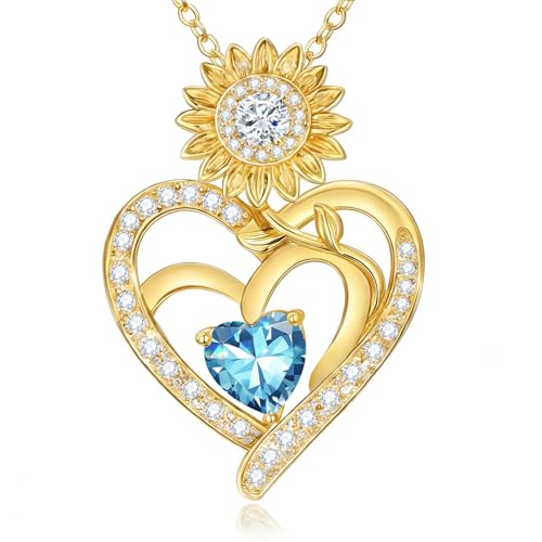 Midari Sunflower Necklace 18k Gold Plated Heart with Brithstone You Are My Sunshine Necklace Anniversary Birthday Sunflower Jewelry Gift for Women Wife Mom - color: 12-December