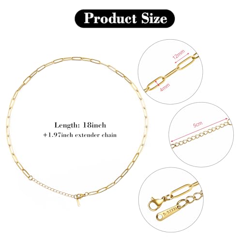YOUBEIYEE 10 Pack 4mmx12mm Gold Plated Paperclip Necklace Chains Bulk | Stainless Steel for Jewelry DIY Making Necklace Bulk - color: Gold, size: 18inch (4x12mm)