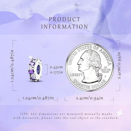 925 Sterling Silver Spacer Beads Charms for Bracelets & Necklaces Cute Charms Spacer Stopper Locating Buckle for Bracelets Retro Shaped Birthday Graduation Jewelry Gifts for Women Lover - color: Purple Stopper