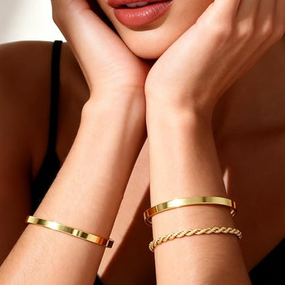 Gold Bracelets for Women, 14K Gold Plated Bangle Cuff Bracelets Stack for Women, Dainty Waterproof Stackable Bracelet Jewelry Gifts