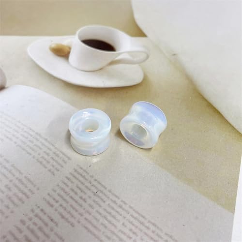 Hollow Opalite Moon Stone Natural Stone Ear Plugs Gauges Tunnel Expanders Stretcher Saddle Organic Double Flared Flesh Earrings for Men Women Fashion Piercings Body Jewelry Gift - size: 9/16"(14mm)