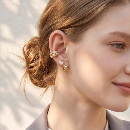 Gold Ear Cuff for Women, 14K Gold Plated Single Non-Pierced Earring with Micro-Pave Cubic Zirconia Adjustable Open Ear Clip for Daily Wear & Special Occasions - color: ear cuff-S 004
