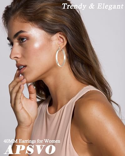 Apsvo Hoop Earrings for Women, 5mm Wide 14K Gold Plated/Silver Hoop Earring Hypoallergenic 925 Sterling Silver Earrings Lightweight Large Earrings for Women - color: Silver&50mm
