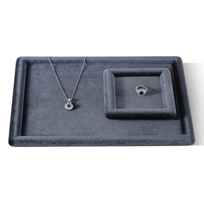 Velvet Jewelry Display Tray for Ring Earrings Necklace Bracelet Flat Tray - color: Gray, size: 12.99 × 9.06 in