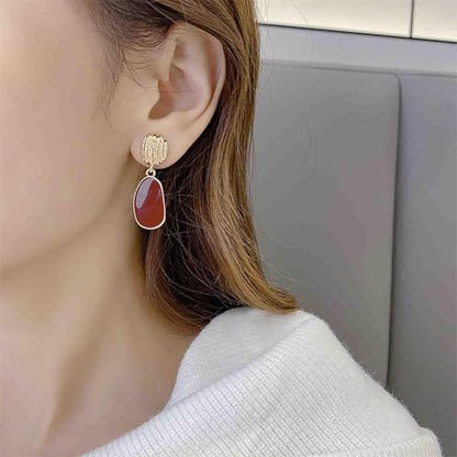 Vintage Oval Enamel Burgundy Earrings Gold Hammered Disc Stud Earrings Enamel Red Drop Earrings Irregular Burgundy Dangle Earrings Red Acrylic Geometric Earrings Jewelry for Women
