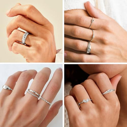 FAXHION 25 PCS Gold Stackable Rings Set for Women, Simple Twist Knuckle Finger Ring Trendy, Dainty Stacking Statement Thumb Rings Pack Jewelry Gift - color: A-silver