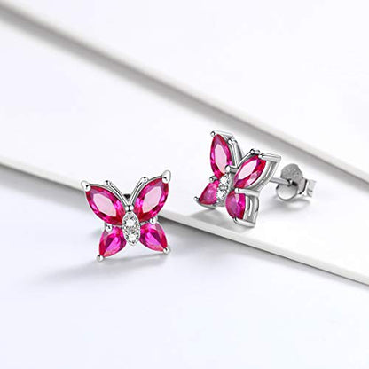 Butterfly Birthstone Stud Earrings - Women 925 Sterling Silver Butterflies Birthstone Stud Earrings Birthday Gift for Women - color: G.July