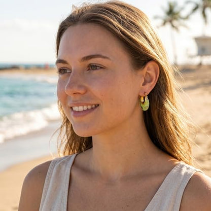 Chunky Hoop Earrings for Women, Lightweight Statement Daily Wear Gifts - color: Light green