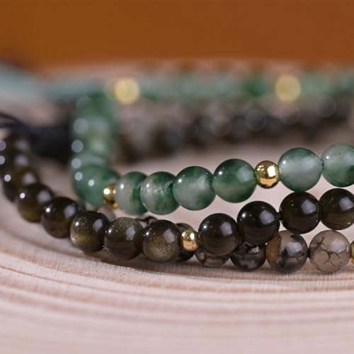 Natural Stone&925 Sterling Silver/18K Gold Anklet,│4MM│9-12 in│, Hand Woven, Adjustable Size - color: Aquatic Green Agates