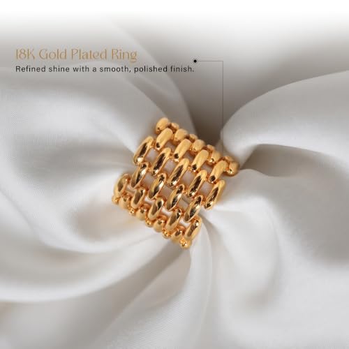Namami Adjustable Gold Plated & Rhodium Plated(Silver) Wrap Rings for Women | Stackable Pure Brass Tarnish Free & Hypoallergenic, Minimilist Brick Design, 18K Gold Plated Wide Band Chunky Statement Ring - color: Gold