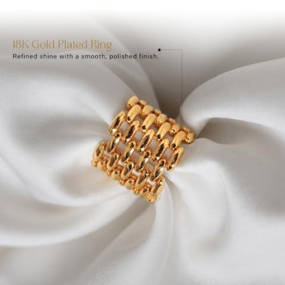 Namami Adjustable Gold Plated & Rhodium Plated(Silver) Wrap Rings for Women | Stackable Pure Brass Tarnish Free & Hypoallergenic, Minimilist Brick Design, 18K Gold Plated Wide Band Chunky Statement Ring - color: Gold