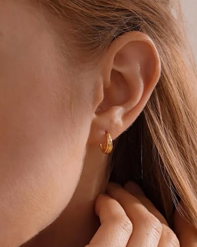 Gold Opal Huggie Earrings for Women, Minimalist Small Hoop Earrings with Zircons - color: gold star