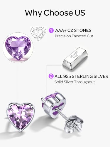 ChicSilver 925 Sterling Silver Earrings Sparkling Heart/Round/Princess Cut Birthstone Earrings for Women Birthday Jewelry with Gift Box - style: B.June(Alexandrite)-Heart Cut