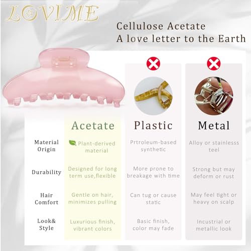 4.3 Inch Large Claw Clip for Thin Hair & Thick Half Ups, Cute Acetate French Hair Clips for Women, Non-Slip Secure Updos & Chic Daily Styles, Pink - color: Pink