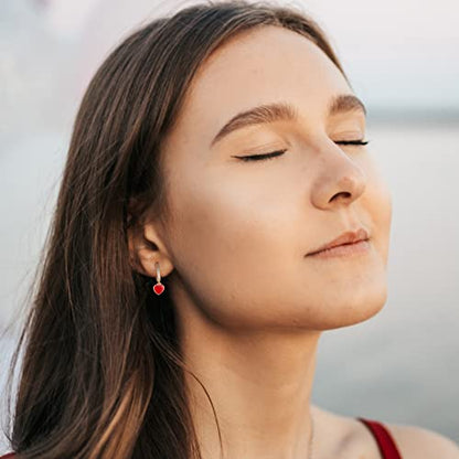 DAILY VIBES Cute Gold Mini Dangle Huggie Hoop Earrings for Women Trendy | 14K Gold Plated, Dainty Cubic Zirconia, Small Hoop Earrings with Charm Drop, Jewelry Gift for Women Ladies - color: Red Heart CZ