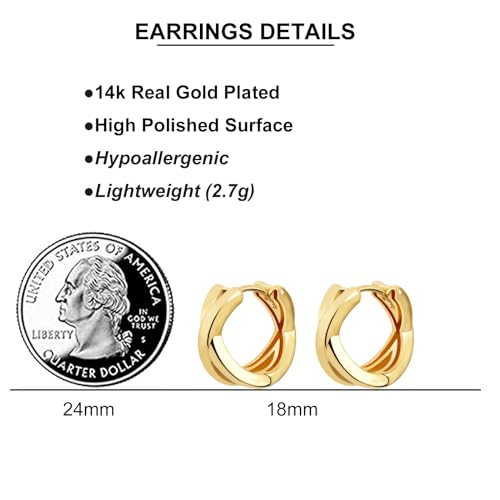 Small Chunky Gold Hoop Earrings For Women, 14k Gold Thick statement huggie hoop earrings Trendy Hoop Earrings Set Hypoallergenic Fashion Earrings - color: X-Gold 4