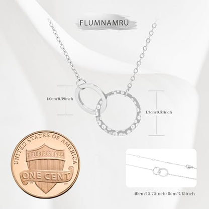 Minimalist Stainless Steel Single or Two Circular Hammered Texture Pendant Necklace for Women, 14K Gold/Silver/Rose Gold Plated Hypoallergenic Stackable Layered Collarbone adjustable Chain Necklace, Dainty Layering Necklace Jewelry Gift - style: Silver Tw