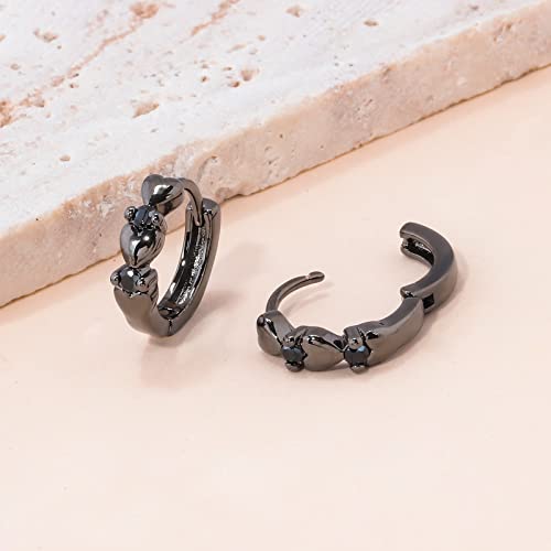 CiNily 14K White Gold Plated Small Hoop Earrings for Women Girls Heart Cubic Zirconia Hypoallergenic Earrings - color: Black gold-black